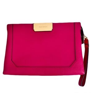 Stuart Weitzman Pink Leather Convertible Clutch Wristlet Crossbody